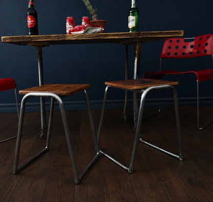 Pair of stripped steel Vintage School Lab Stools - Kitchen / cafe