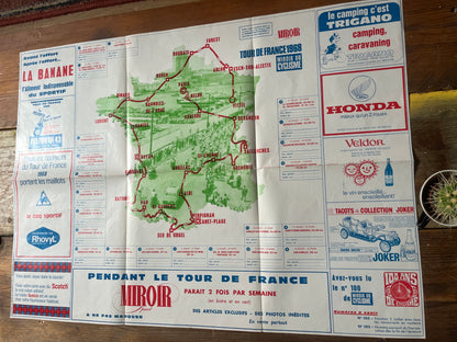 Vintage Cycling Print - Tour de France Route Map, 1968
