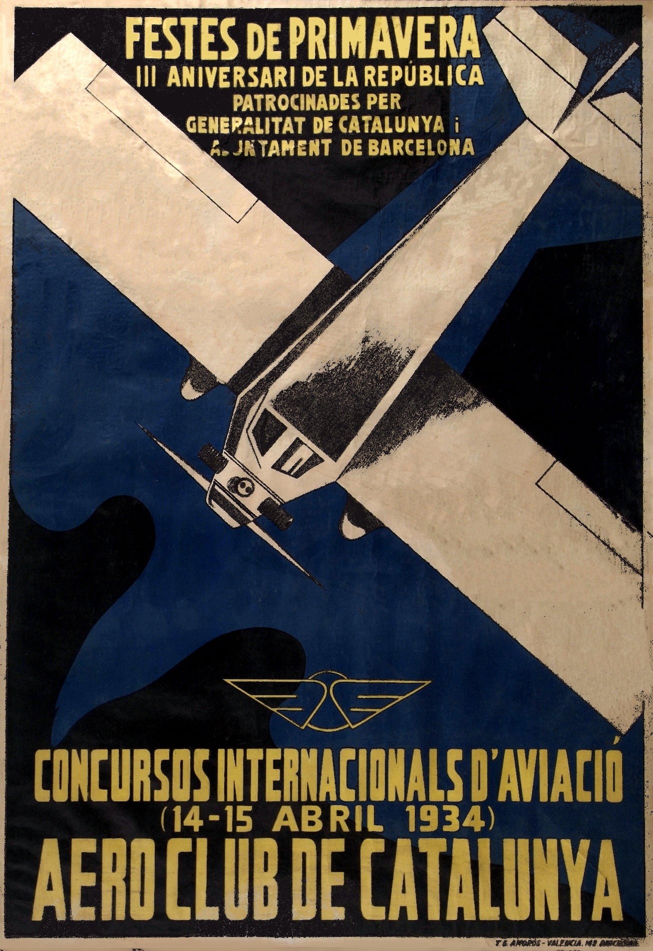 Spanish vintage aviation poster Aero Club de Catalunya c1934
