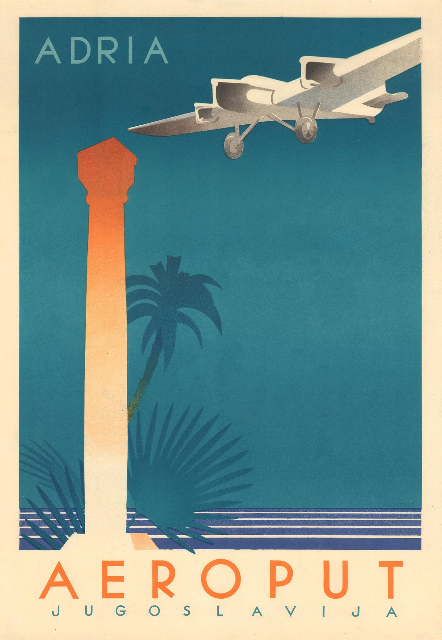 Vintage aviation Poster- Aeroput Adria Yugoslavia 1931