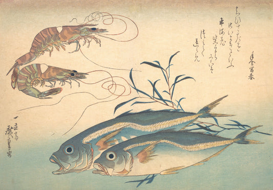 Aji Fish and Kuruma-ebi, Vintage print, Utagawa Hiroshige