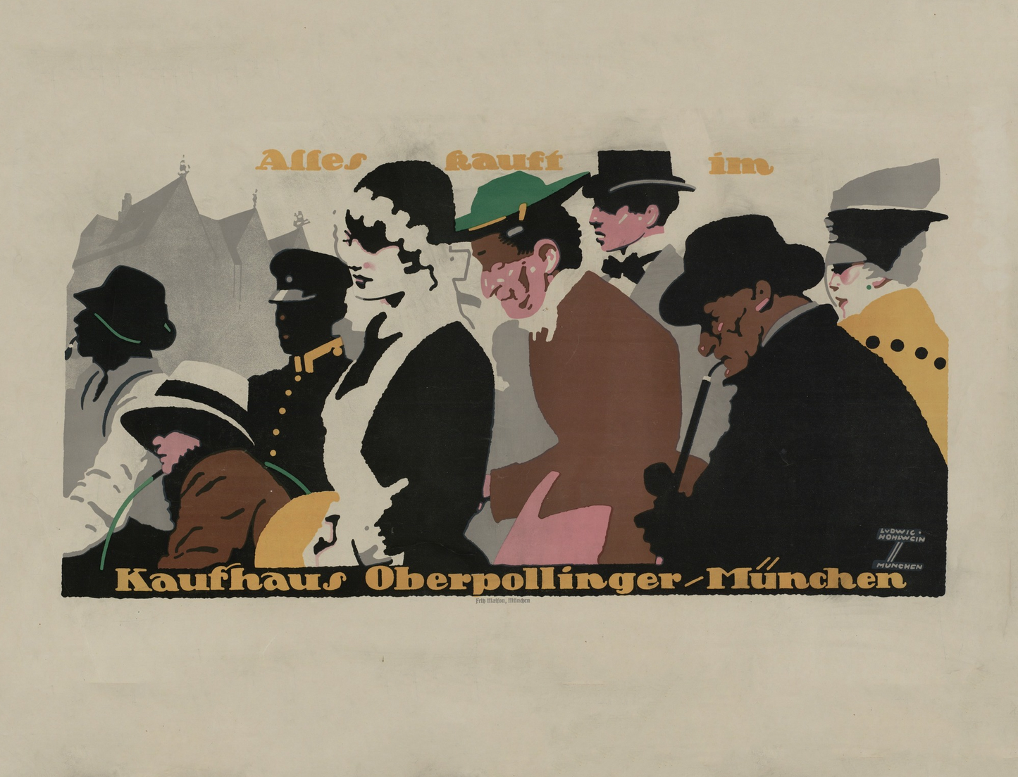 Vintage poster Alles Kauft im Kaufhaus Oberpollinger Munchen, 1914 Ludwig Hohlwein