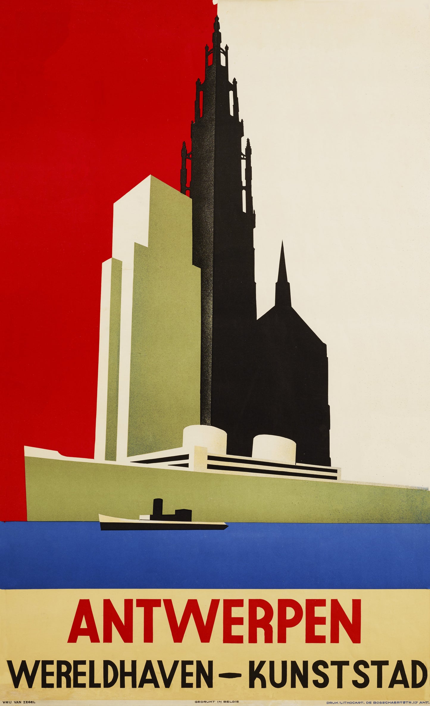 Belgian vintage rail travel poster - Antwerpen Wereldhaven