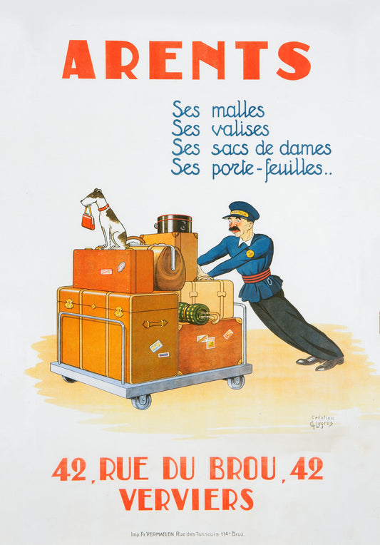 Belgian vintage Travel poster - 'Arents' leather goods c1935