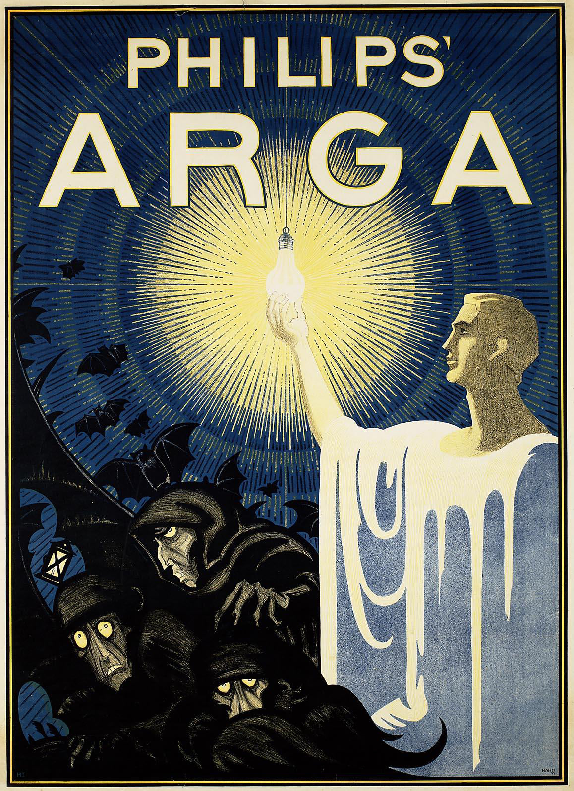Vintage Philips Arga lightbulb advertising poster c1930s