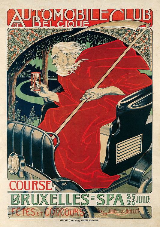 Belgian vintage Travel poster AutomobileClubBelgique. Course Bruxelles-Spa c1898
