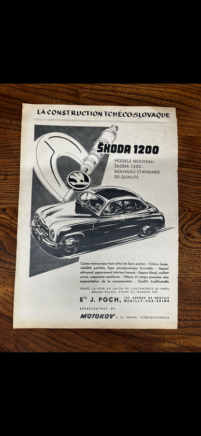 Vintage Skoda 1200 advertisement- French c1955