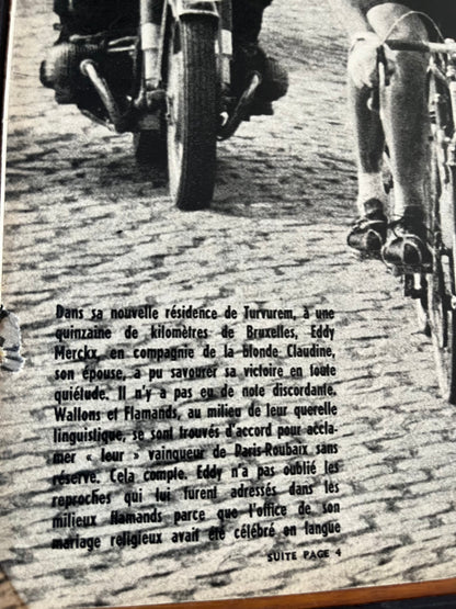 Eddy Merckx vintage cycling print 1968 Paris Roubaix Faema