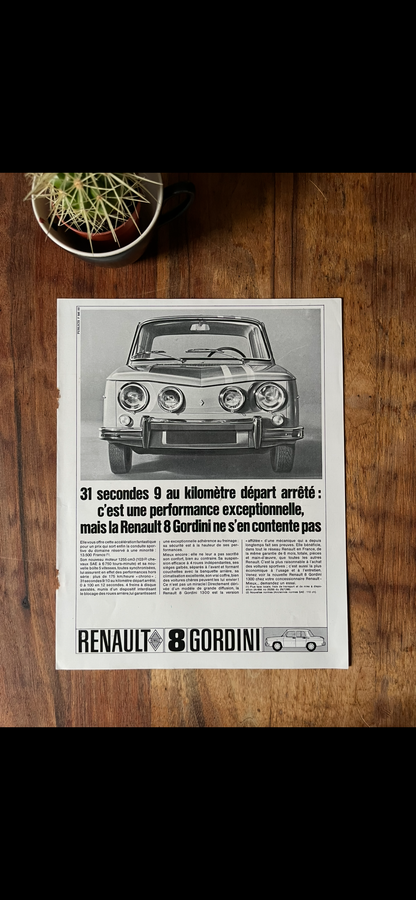 Vintage Renault 8 Gordini 1966 advertisement