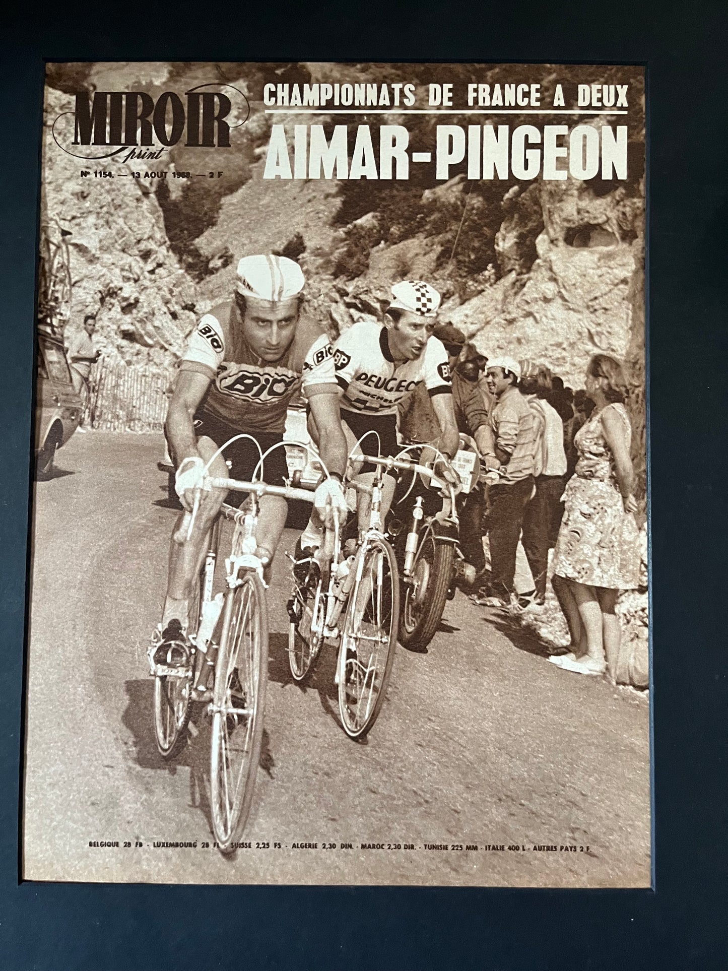 Vintage cycling print 1968 Roger Pingeon Lucien Aimar