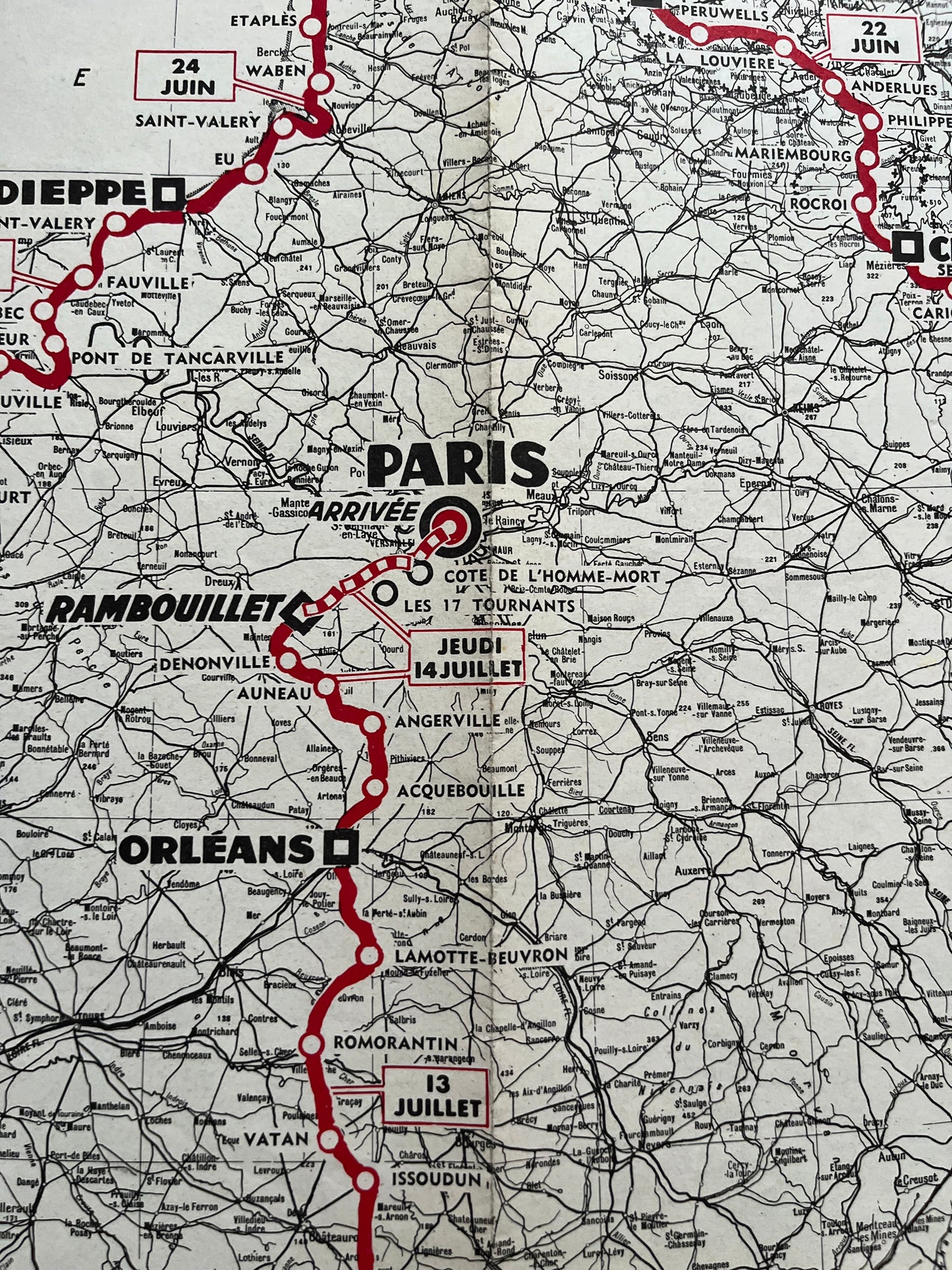 Vintage 1966 Cycling Print - Tour de France Route Map