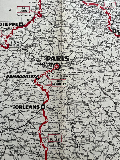 Vintage 1966 Cycling Print - Tour de France Route Map