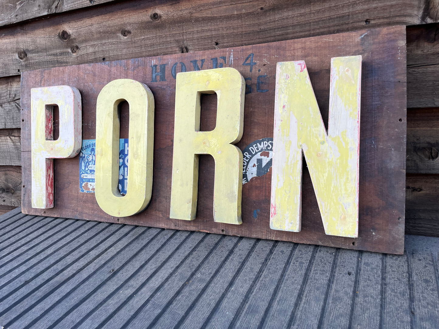 “PORN” reclaimed shop lettering custom signage
