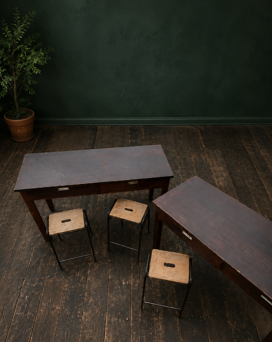Iroko science lab table / desk from Smithdon school brutalist design c1954