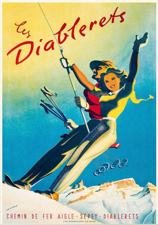 Vintage Ski resort poster Les Diablerets Switzerland 1946