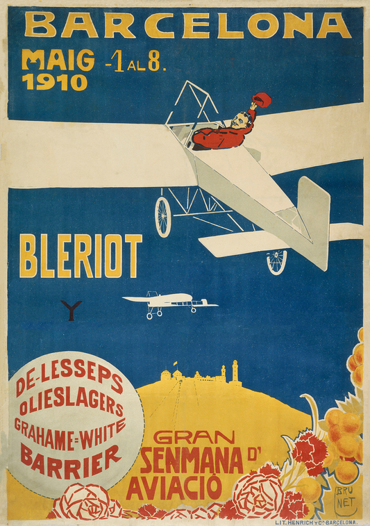 Barcelona Gran semana d'aviacio Bleriot vintage poster 1910