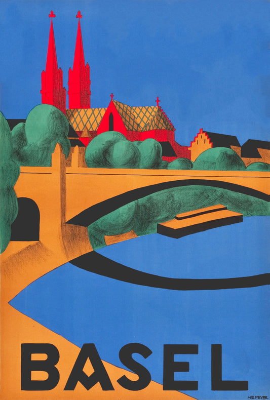 Vintage travel poster Basel Switzerland 1937