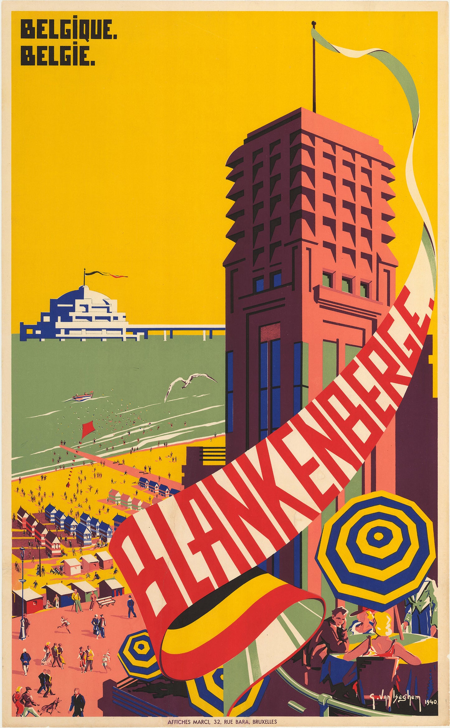 Belgian vintage Travel poster Blankenberge Belgique c1940