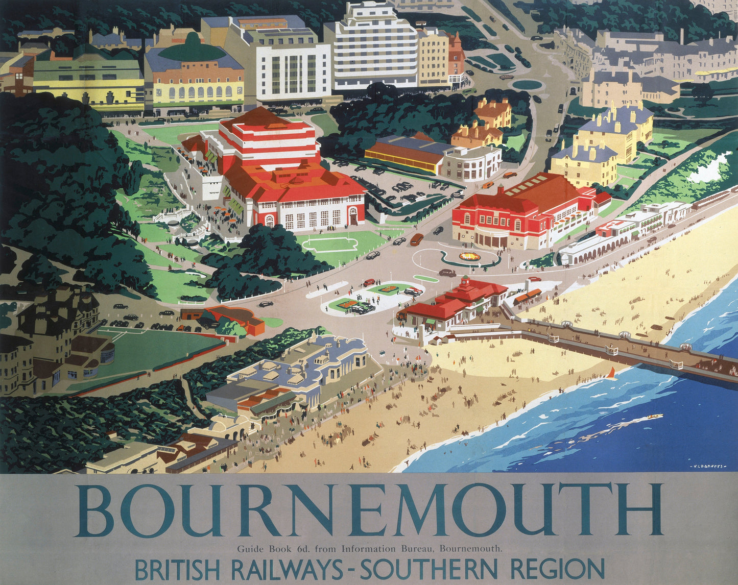 Bournemouth vintage Southern railways poster c1950s