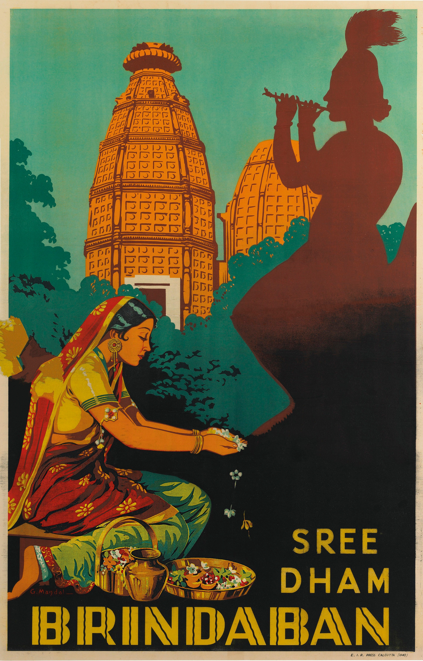 Vintage travel poster India - Brindaban, c1940