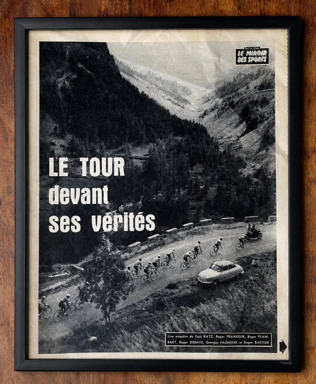 Vintage Tour de France cycling print “Le tour devant des verites” c1963