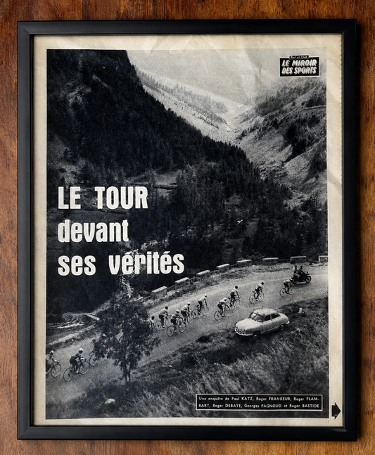 Vintage Tour de France cycling print “Le tour devant des verites” c1963