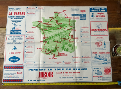 Vintage Cycling Print - Tour de France Route Map, 1968