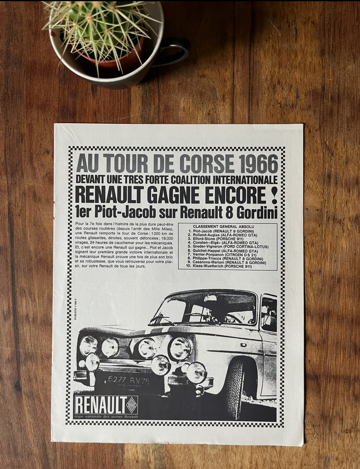 Vintage Renault 8 Gordini1966 advertisement