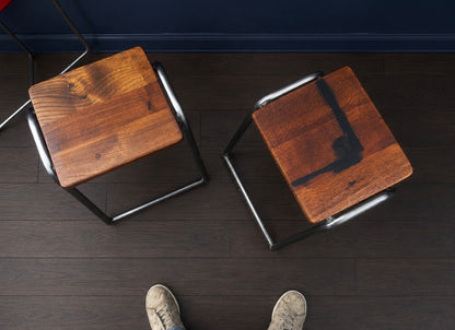 Pair of stripped steel Vintage School Lab Stools - Kitchen / cafe