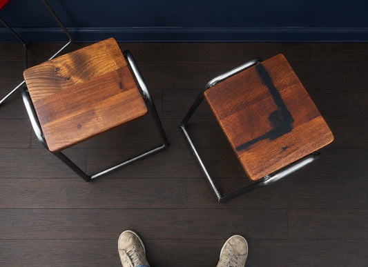 Pair of stripped steel Vintage School Lab Stools - Kitchen / cafe