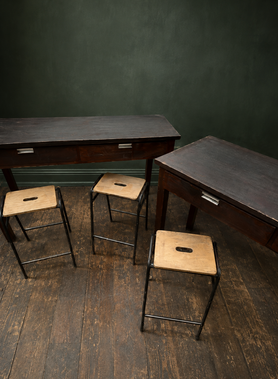 Iroko science lab table / desk from Smithdon school brutalist design c1954