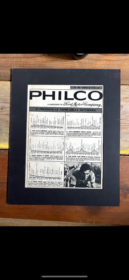 Vintage Giro d'italia stage Map 1963 Ford / Philco