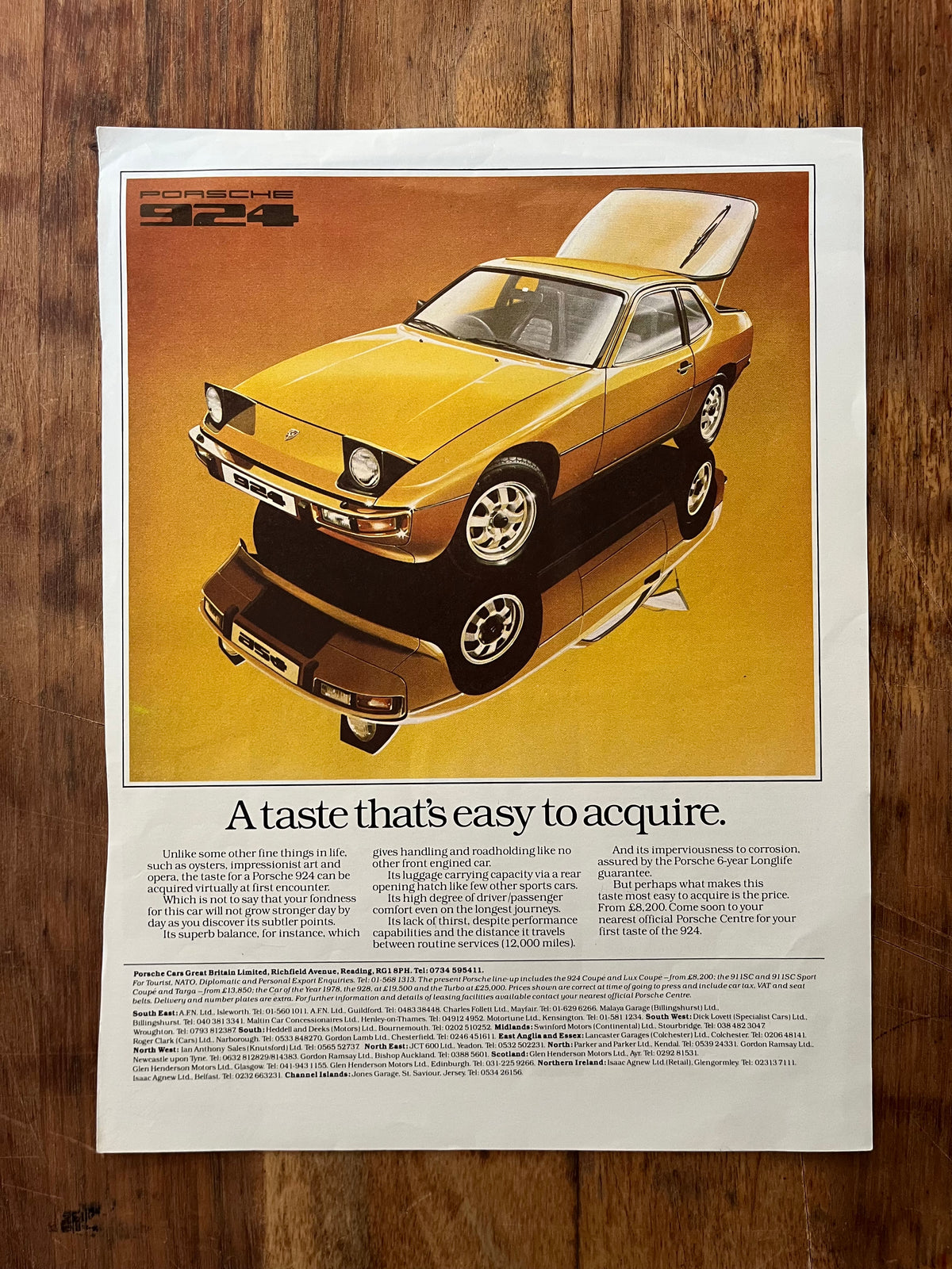 Vintage Porsche 924 advertising print 1978