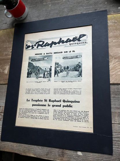 Vintage St Raphael Advertising Print -Cycling Trophy France, 1950'S