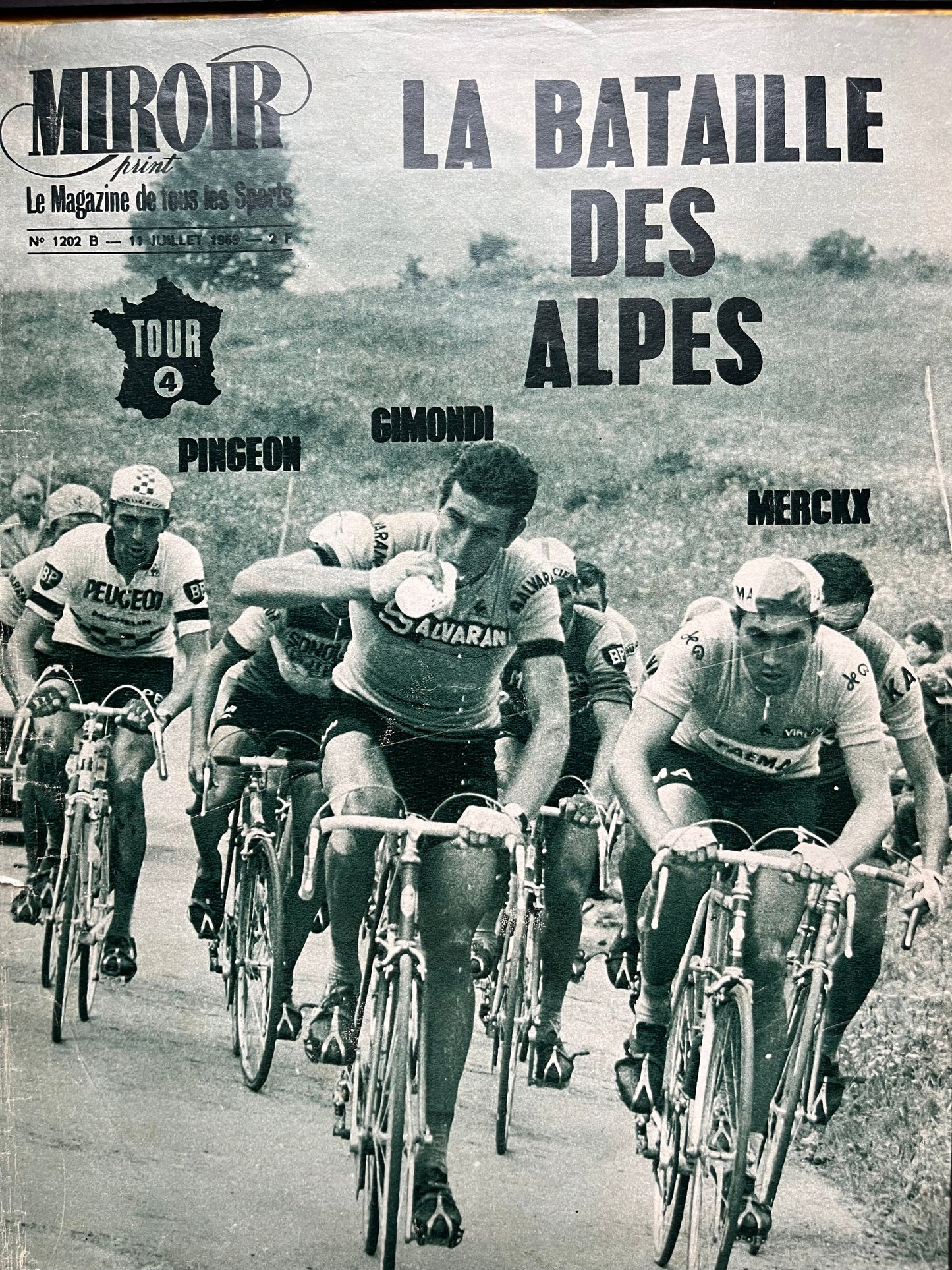 Vintage Cycling Print - Tour de France, Merckx Gimondi, Pingeon 1969