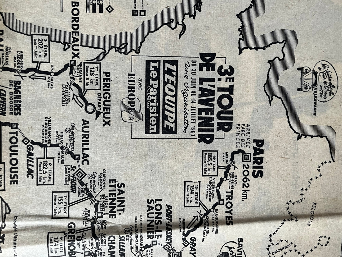Tour de L’Avenir Perrier vintage route map 1963