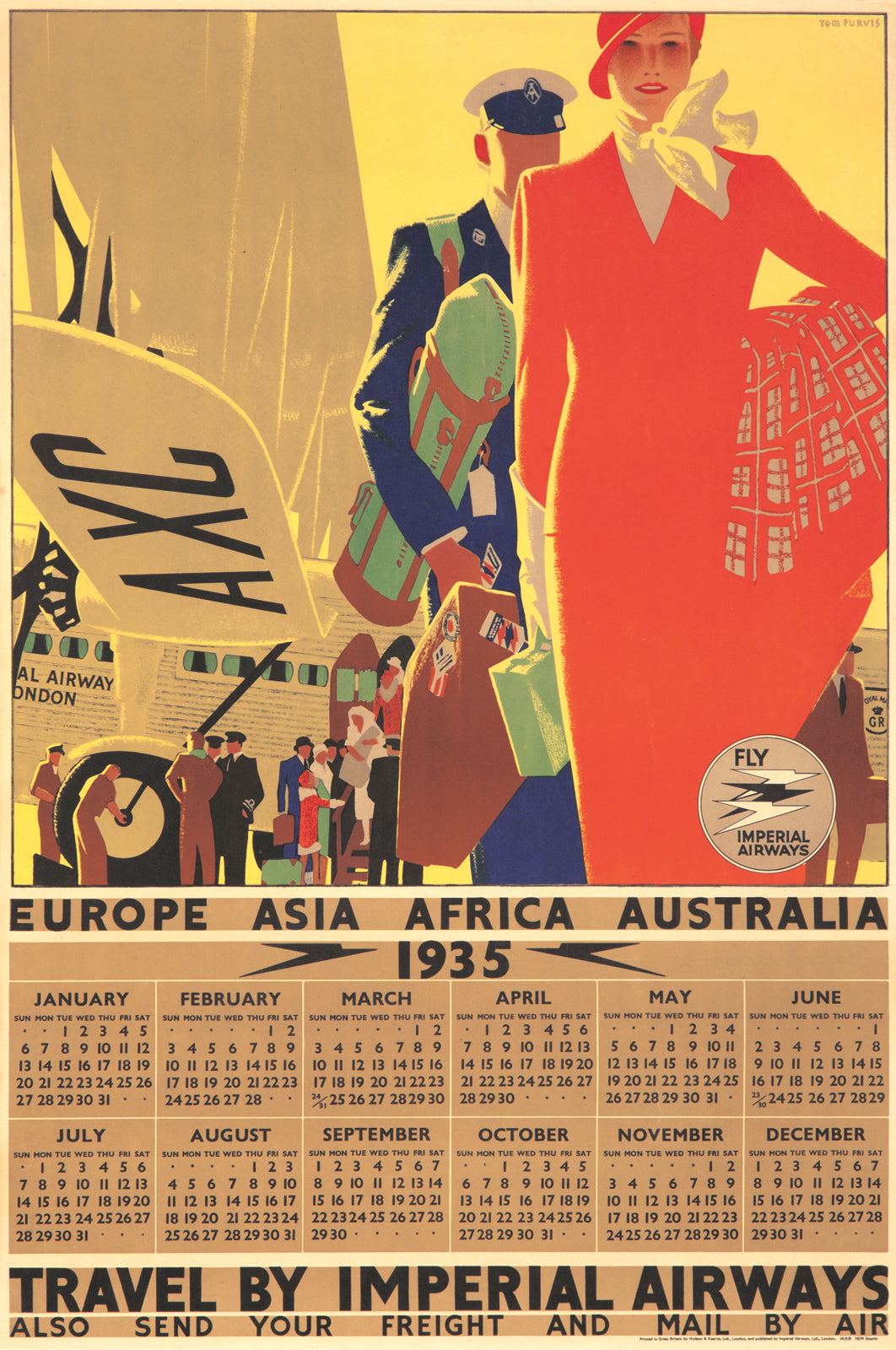 Vintage Travel poster - Imperial Airways Art Deco calendar c1935