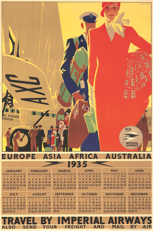 Vintage Travel poster - Imperial Airways Art Deco calendar c1935