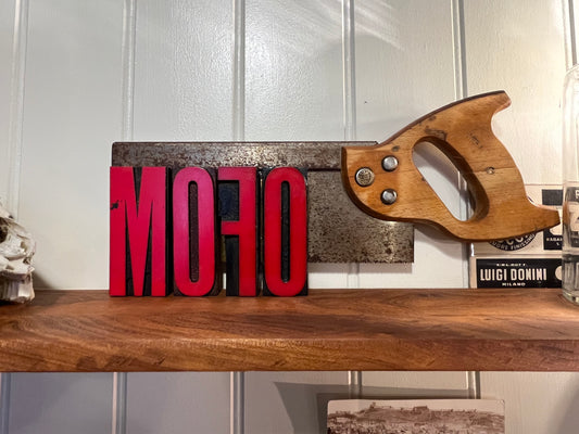 “MOFO” artwork from reclaimed Printing blocks