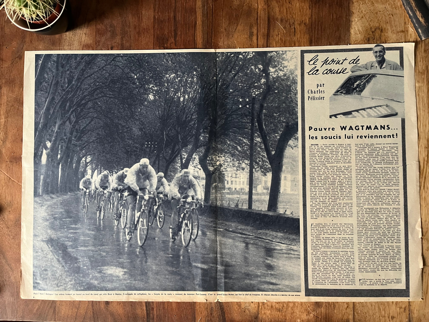 Vintage Tour de France cycling print Brest-Nantes c1958