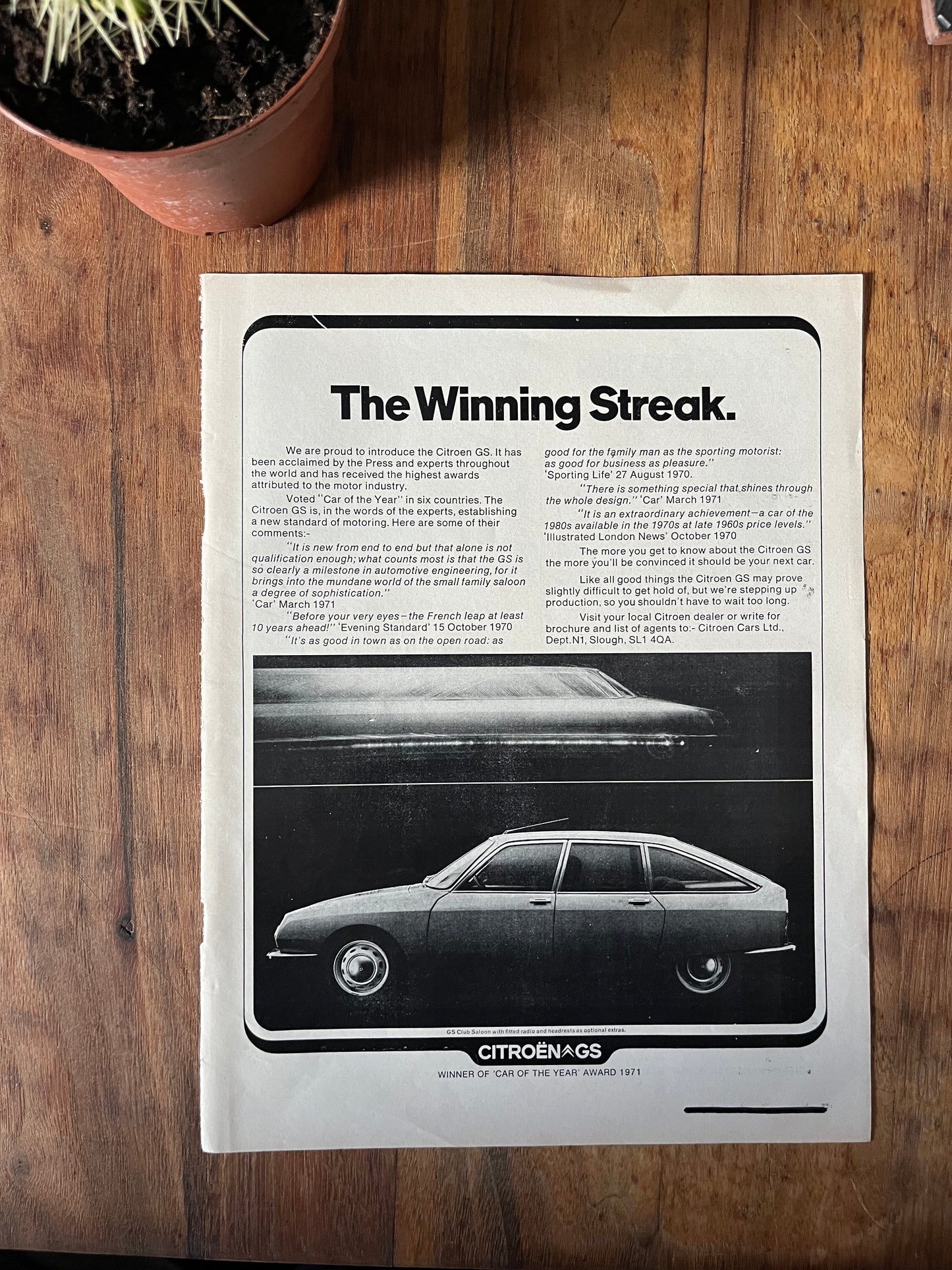 Vintage Citroen GS advertisement 1971