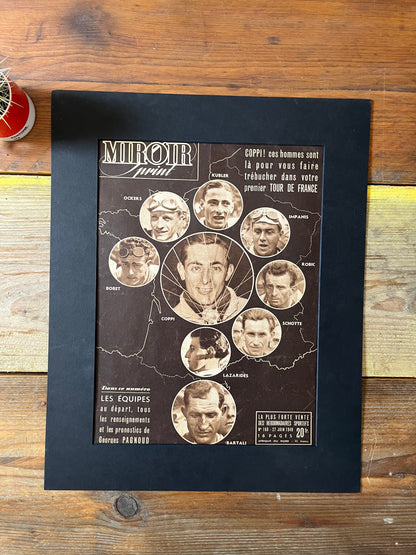 Vintage Tour de France Cycling Print - Original, 1949 Coppi Bartali Bobet