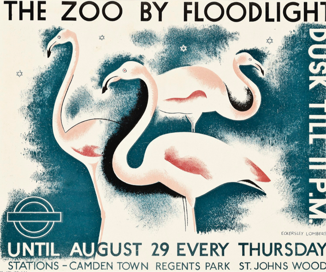 Vintage Advertising Poster - London Transport, “London zoo by floodlight” Tom Eckersley and Eric Lombers