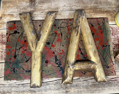 “YA” custom sign - antique shop lettering -Gold