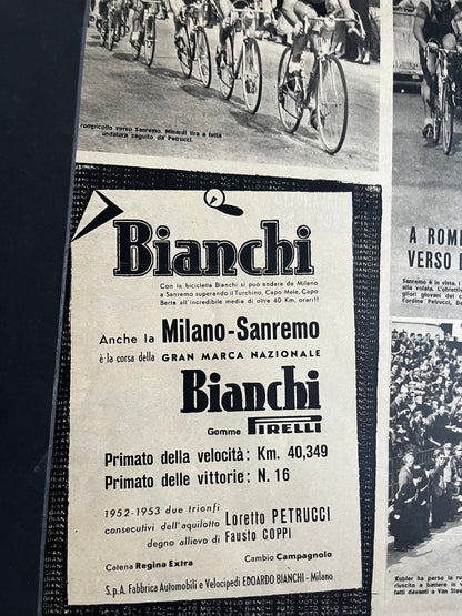 Milan San Remo Bianchi Magazine original artwork 1953 Fausto Coppi