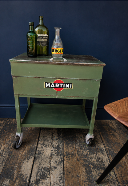 Vintage Martini logo drinks trolley army green