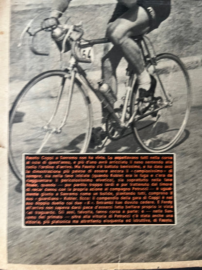 Vintage Cycling Print - Fausto Coppi 1953 Milan San Remo