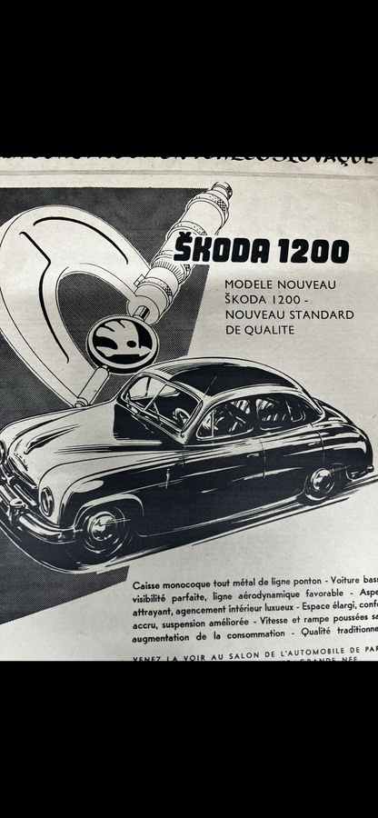 Vintage Skoda 1200 advertisement- French c1955
