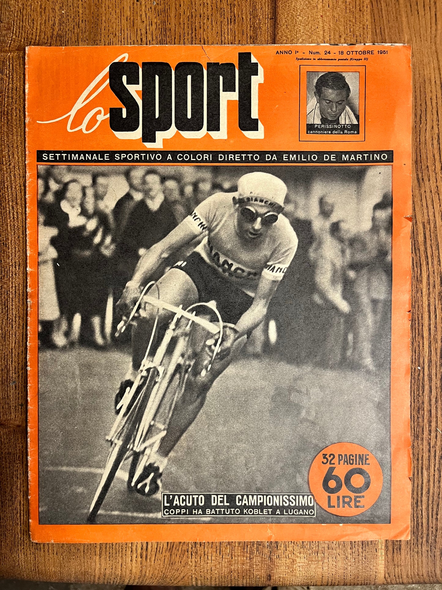 Vintage Cycling Print - Fausto Coppi, Bianchi Original , 1951
