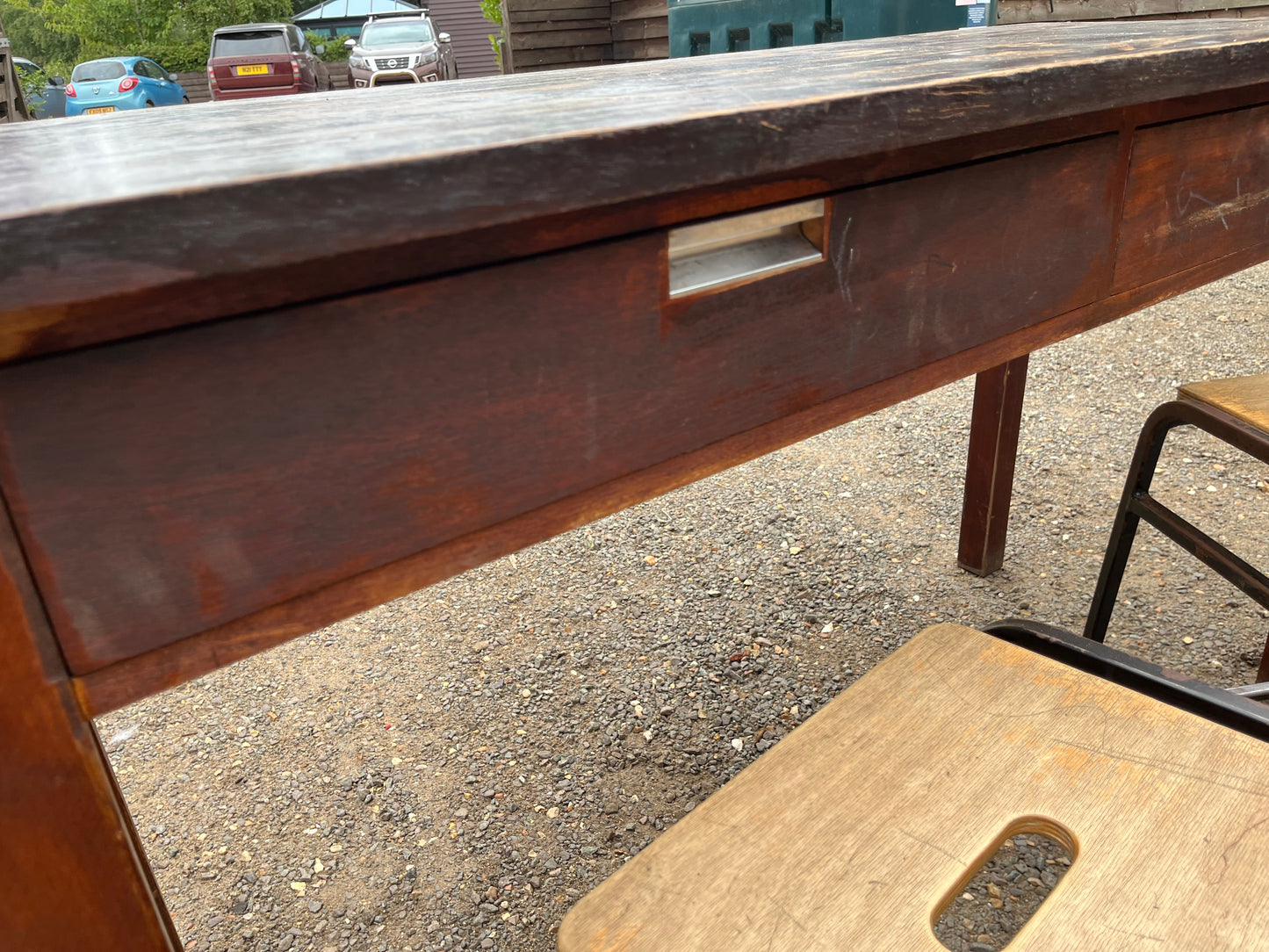 Iroko science lab table / desk from Smithdon school brutalist design c1954